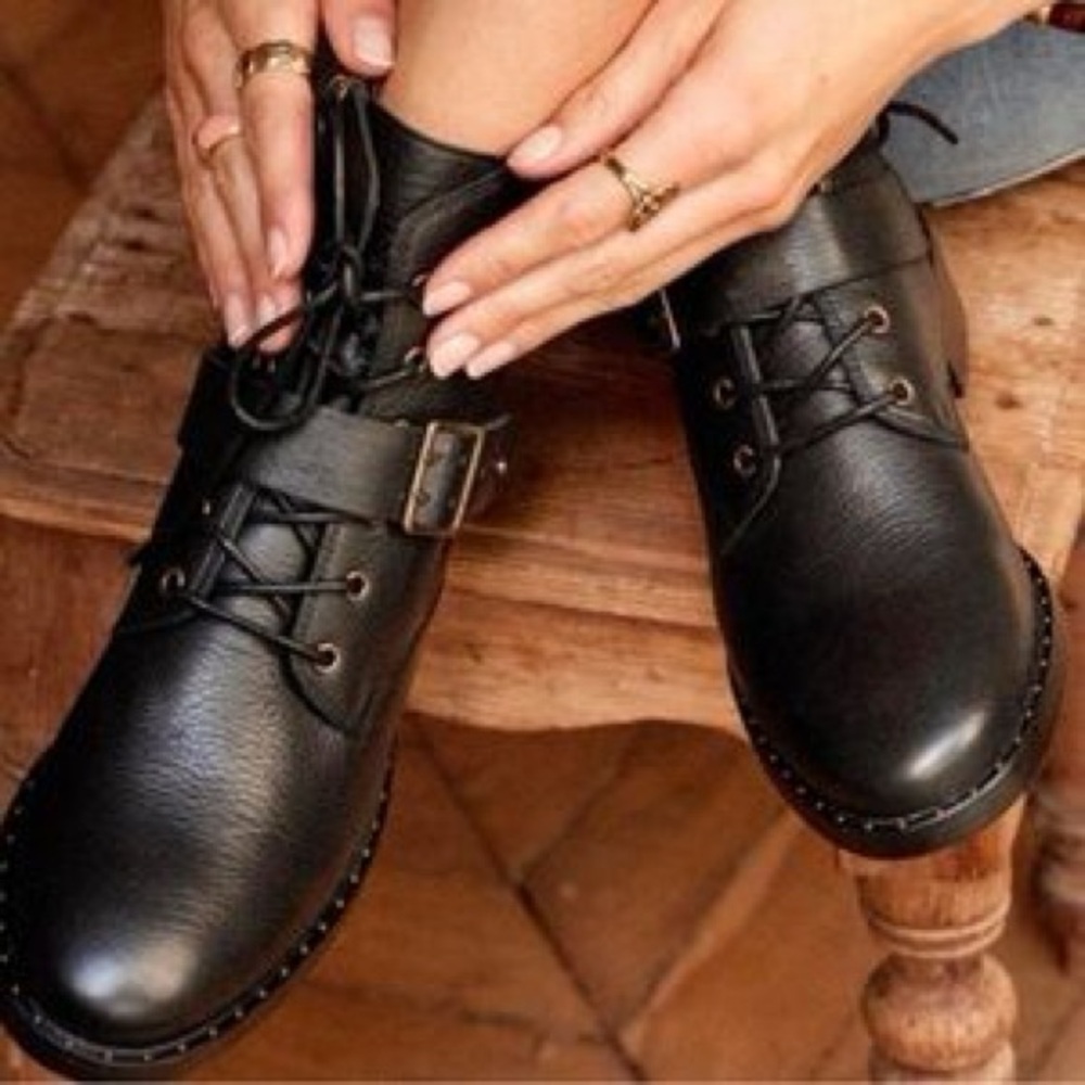 Sézane Laeticia Black Leather Moto Boots - worn once! - (EU size 40)